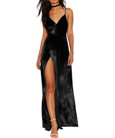 Women's Spaghetti Strap Wedding Guest Dress for Women Cocktail Evening Deep V Neck Backless Maxi Dresses Black $20.79 Dresses