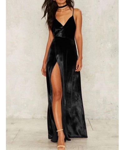 Women's Spaghetti Strap Wedding Guest Dress for Women Cocktail Evening Deep V Neck Backless Maxi Dresses Black $20.79 Dresses