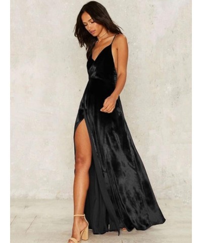 Women's Spaghetti Strap Wedding Guest Dress for Women Cocktail Evening Deep V Neck Backless Maxi Dresses Black $20.79 Dresses