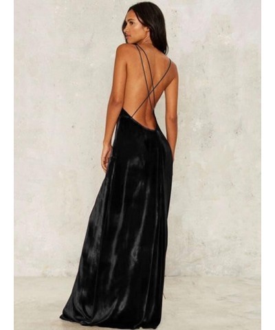 Women's Spaghetti Strap Wedding Guest Dress for Women Cocktail Evening Deep V Neck Backless Maxi Dresses Black $20.79 Dresses