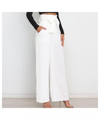 Women's Wide Leg Pants High Elastic Waisted in The Back Business Work Trousers Long Straight Suit Pants Off-white $13.76 Acti...