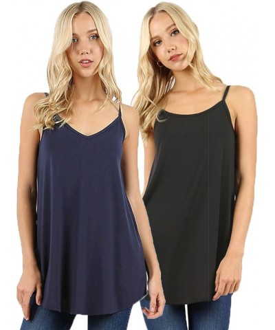 Women Front and Back Reversible Round hollowout v Neck Lightweight Loose Flare Swing fit Camisole Tank top 2pc Navy Black $9....