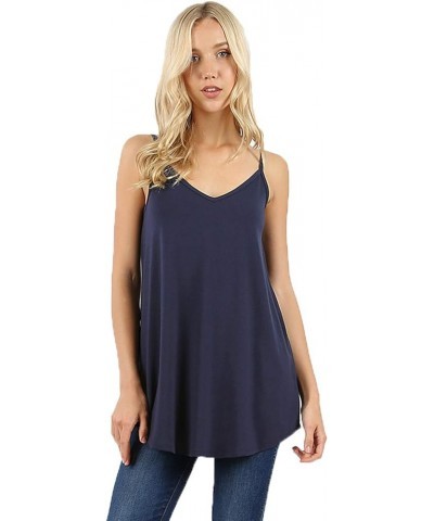 Women Front and Back Reversible Round hollowout v Neck Lightweight Loose Flare Swing fit Camisole Tank top 2pc Navy Black $9....