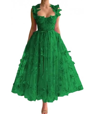 3D Butterfly Applique Tulle Prom Dresses Sweetheart Spaghetti Straps A Line Formal Princess Gowns for Women Green $30.75 Dresses