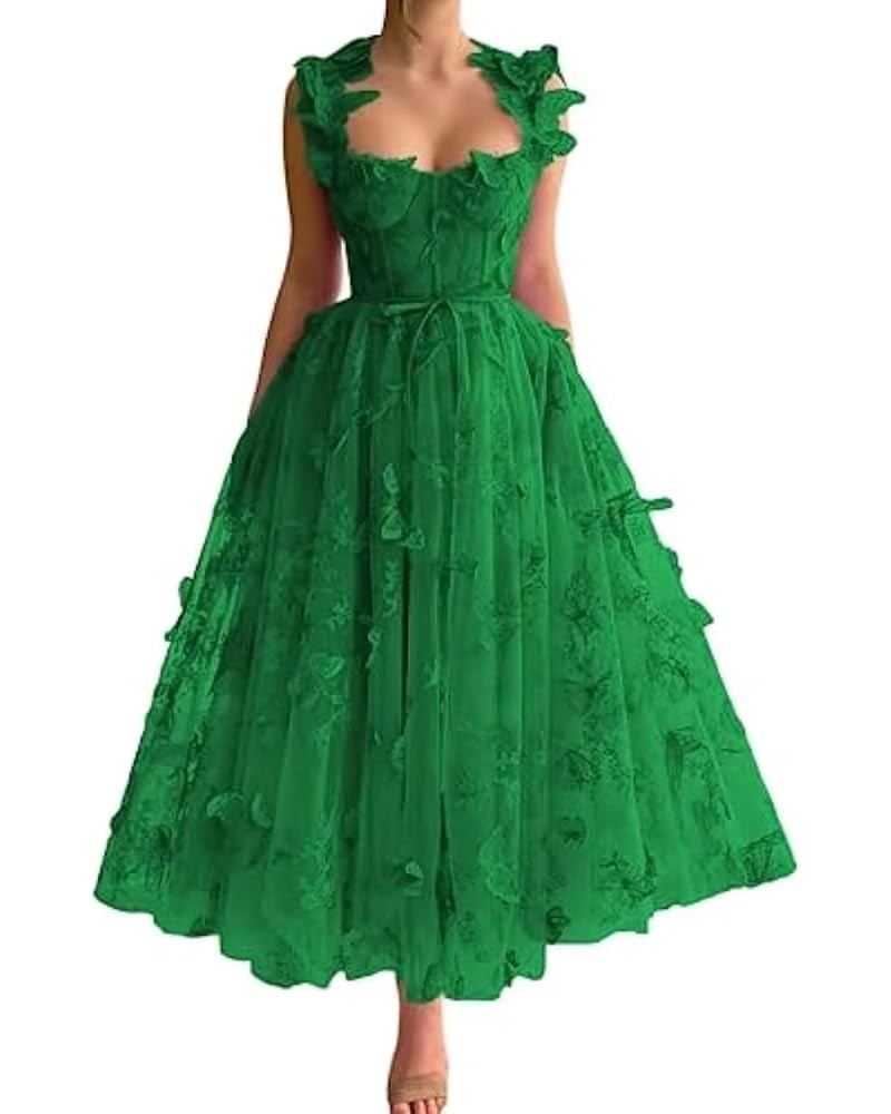 3D Butterfly Applique Tulle Prom Dresses Sweetheart Spaghetti Straps A Line Formal Princess Gowns for Women Green $30.75 Dresses