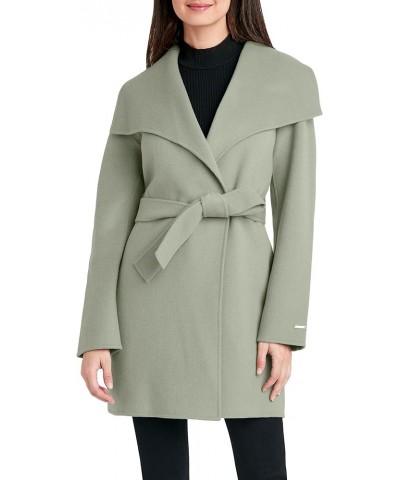 Women's Lightweight Wool Wrap Coat with Tie Belt Sage $52.12 Coats