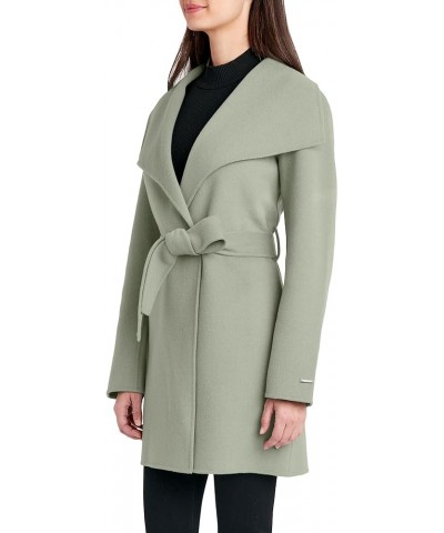 Women's Lightweight Wool Wrap Coat with Tie Belt Sage $52.12 Coats