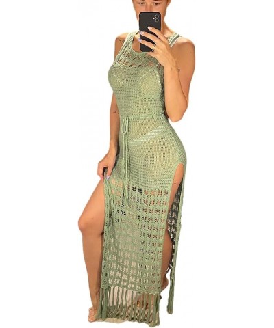 Women's Bikini Swimsuits Two Piece Crochet Fishnet Bra Top Maxi Skirt Cover Up Set Beach Outfits 5228-3 Green $16.66 Swimsuits