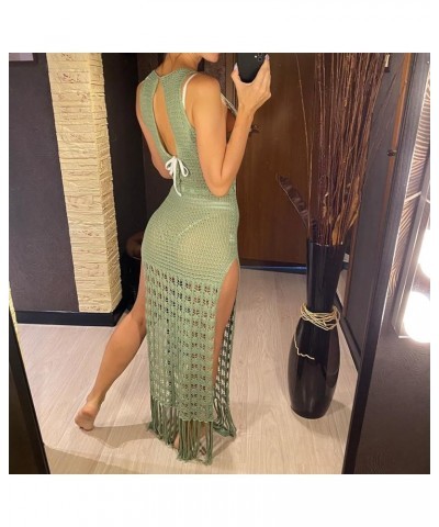 Women's Bikini Swimsuits Two Piece Crochet Fishnet Bra Top Maxi Skirt Cover Up Set Beach Outfits 5228-3 Green $16.66 Swimsuits