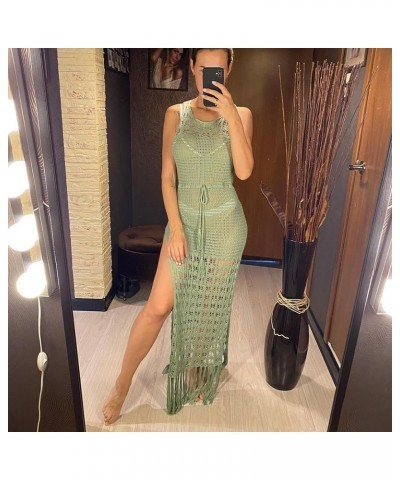 Women's Bikini Swimsuits Two Piece Crochet Fishnet Bra Top Maxi Skirt Cover Up Set Beach Outfits 5228-3 Green $16.66 Swimsuits