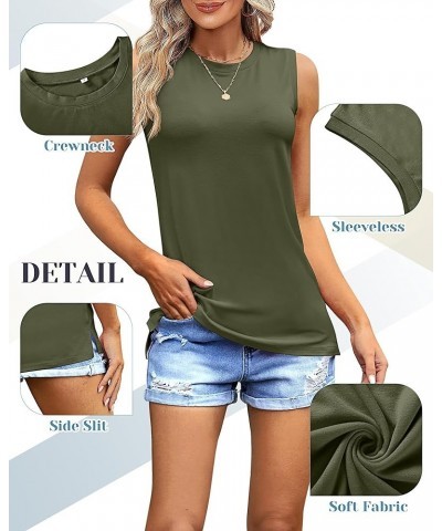 2 Pack Women's Sleeveless Tank Tops, Casual Loose Fit T Shirts Solid Color Tunic Crew Neck Summer Shirts Tee Black, Olive Gre...