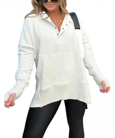 Women Casual Fashion Hoodie Long Sleeve Half Button Down Pullover Loose Sweatshirt White $20.27 Hoodies & Sweatshirts