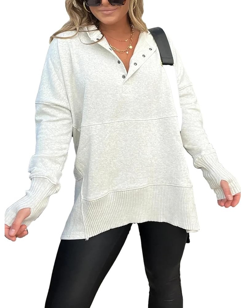 Women Casual Fashion Hoodie Long Sleeve Half Button Down Pullover Loose Sweatshirt White $20.27 Hoodies & Sweatshirts