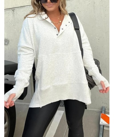 Women Casual Fashion Hoodie Long Sleeve Half Button Down Pullover Loose Sweatshirt White $20.27 Hoodies & Sweatshirts