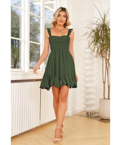 Women Summer Smock Tube Top Dress Off Shoulder Ruffles A-Line Flowy Dresses Army Green $18.75 Dresses