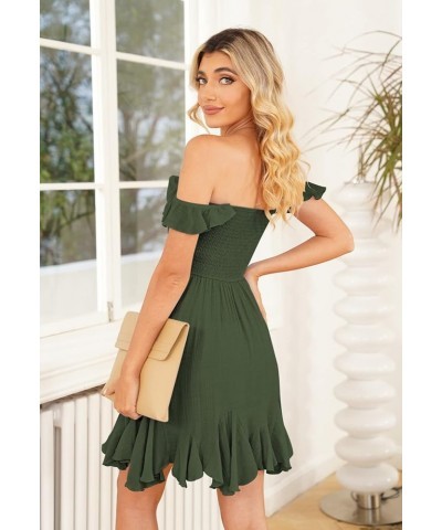 Women Summer Smock Tube Top Dress Off Shoulder Ruffles A-Line Flowy Dresses Army Green $18.75 Dresses