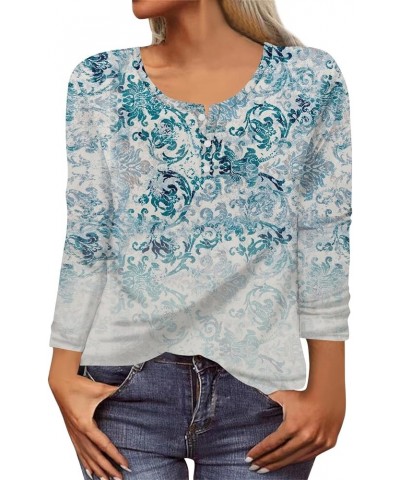 Womens Long Sleeve Tops Fashion Ethnic Print Shirt V-Neck Casual Tops Sweatshirts Tees Slim 02-sky Blue $14.61 Tops