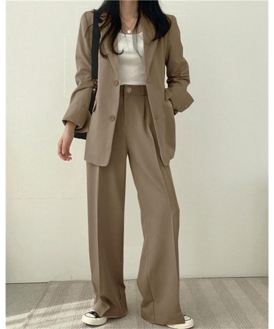 Women's Business Casual 2 Piece Outfits Oversized Blazer Jacket and Wide Leg Pants Sets Dark Khaki $13.86 Suits