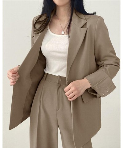 Women's Business Casual 2 Piece Outfits Oversized Blazer Jacket and Wide Leg Pants Sets Dark Khaki $13.86 Suits