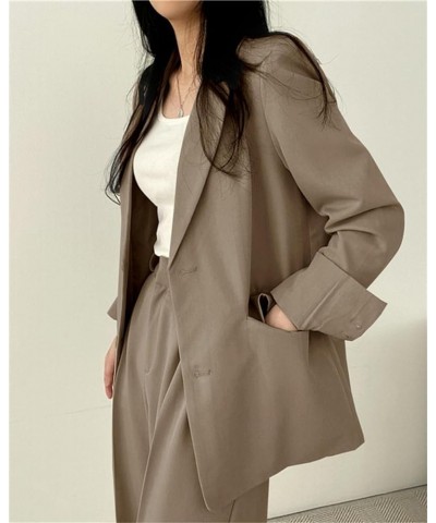 Women's Business Casual 2 Piece Outfits Oversized Blazer Jacket and Wide Leg Pants Sets Dark Khaki $13.86 Suits