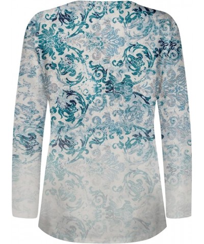 Womens Long Sleeve Tops Fashion Ethnic Print Shirt V-Neck Casual Tops Sweatshirts Tees Slim 02-sky Blue $14.61 Tops