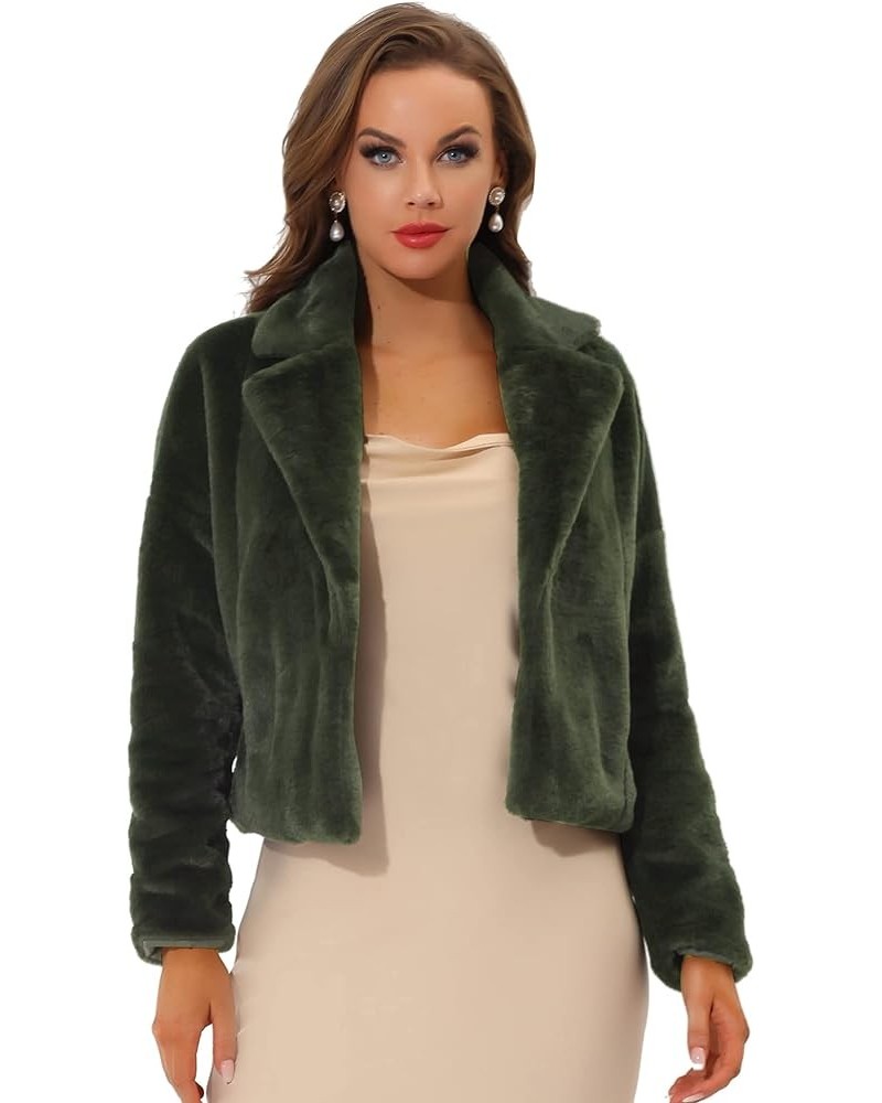 Women's Winter Cropped Faux Fur Bolero Jacket Notch Lapel Collar Dropped Loose Faux Fur Coat Army Green $29.11 Jackets