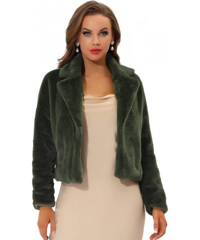 Women's Winter Cropped Faux Fur Bolero Jacket Notch Lapel Collar Dropped Loose Faux Fur Coat Army Green $29.11 Jackets