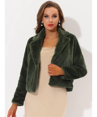 Women's Winter Cropped Faux Fur Bolero Jacket Notch Lapel Collar Dropped Loose Faux Fur Coat Army Green $29.11 Jackets