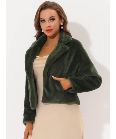 Women's Winter Cropped Faux Fur Bolero Jacket Notch Lapel Collar Dropped Loose Faux Fur Coat Army Green $29.11 Jackets