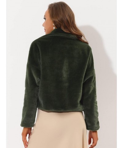 Women's Winter Cropped Faux Fur Bolero Jacket Notch Lapel Collar Dropped Loose Faux Fur Coat Army Green $29.11 Jackets