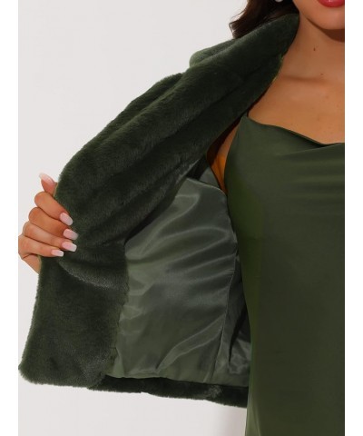 Women's Winter Cropped Faux Fur Bolero Jacket Notch Lapel Collar Dropped Loose Faux Fur Coat Army Green $29.11 Jackets