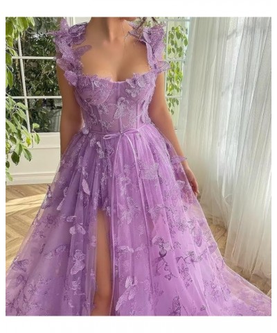 3D Butterfly Applique Tulle Prom Dresses Sweetheart Spaghetti Straps A Line Formal Princess Gowns for Women Green $30.75 Dresses