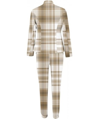 Business Casual Clothes for Women Fall Fashion Two Piece Plaid Blazer Jacket and Fited Pants Work Office Lady Outfits A08khak...