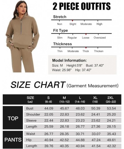 Women's Fleece Two Piece Outfit Half Zip Sweatshirt And Joggers Pants Set Tracksuit Khaki $28.59 Hoodies & Sweatshirts