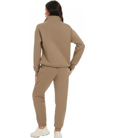 Women's Fleece Two Piece Outfit Half Zip Sweatshirt And Joggers Pants Set Tracksuit Khaki $28.59 Hoodies & Sweatshirts