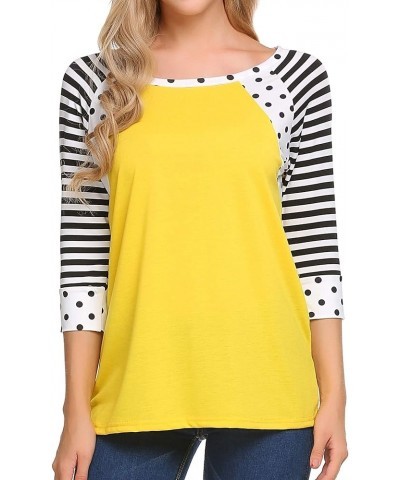 Women's Polka Dots Shirt Striped 3/4 Sleeve Casual Scoop Neck Tops Tee S-XXXL Yellow $11.47 T-Shirts