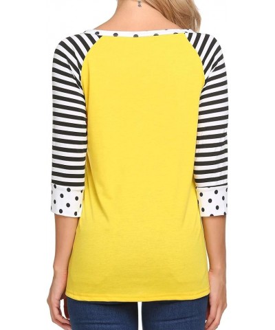 Women's Polka Dots Shirt Striped 3/4 Sleeve Casual Scoop Neck Tops Tee S-XXXL Yellow $11.47 T-Shirts