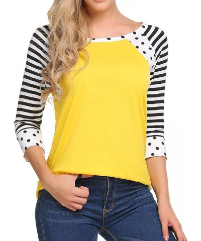 Women's Polka Dots Shirt Striped 3/4 Sleeve Casual Scoop Neck Tops Tee S-XXXL Yellow $11.47 T-Shirts