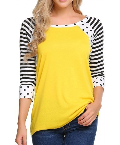 Women's Polka Dots Shirt Striped 3/4 Sleeve Casual Scoop Neck Tops Tee S-XXXL Yellow $11.47 T-Shirts