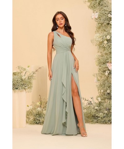 Chiffon One Shoulder Bridesmaid Dress with Pleated Bodice Long A Line Prom Dress for Women RS028 Red $36.57 Dresses