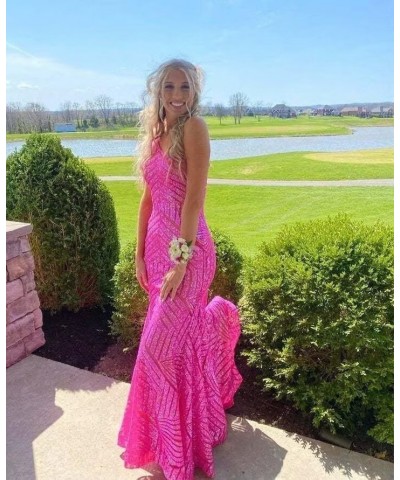 Sparkly Sequin Mermaid Prom Dress for Women One Shoulder Long Formal Evening Party Gowns Hot Pink $28.70 Dresses