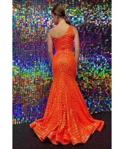 Sparkly Sequin Mermaid Prom Dress for Women One Shoulder Long Formal Evening Party Gowns Hot Pink $28.70 Dresses