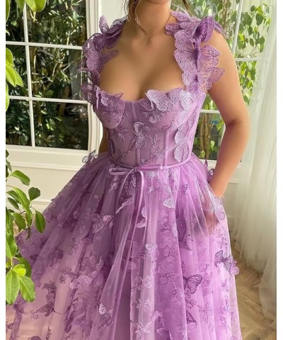 3D Butterfly Applique Tulle Prom Dresses Sweetheart Spaghetti Straps A Line Formal Princess Gowns for Women Green $30.75 Dresses