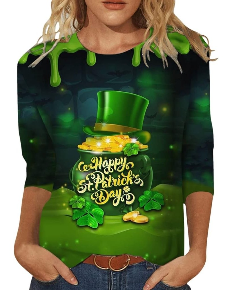 St Patrick Day Shirts for Women 3/4 Length Sleeve Tops Funny Gnomes Graphic Tees Blouses Dressy Green Irish T Shirts 2024 S-a...