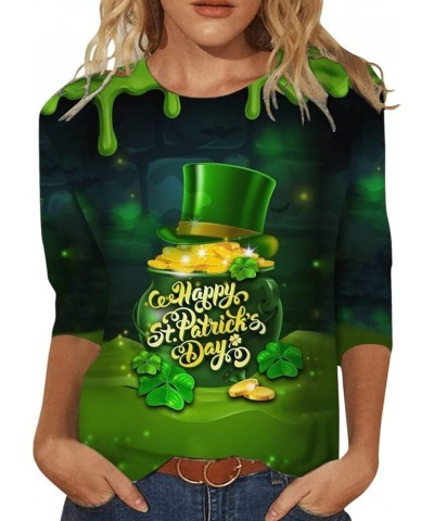 St Patrick Day Shirts for Women 3/4 Length Sleeve Tops Funny Gnomes Graphic Tees Blouses Dressy Green Irish T Shirts 2024 S-a...