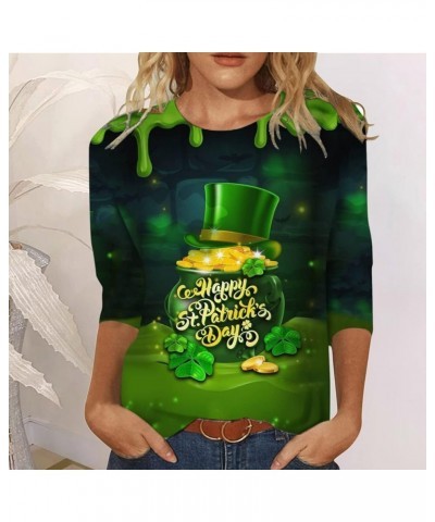 St Patrick Day Shirts for Women 3/4 Length Sleeve Tops Funny Gnomes Graphic Tees Blouses Dressy Green Irish T Shirts 2024 S-a...