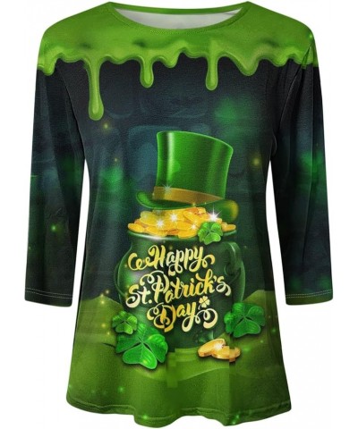 St Patrick Day Shirts for Women 3/4 Length Sleeve Tops Funny Gnomes Graphic Tees Blouses Dressy Green Irish T Shirts 2024 S-a...