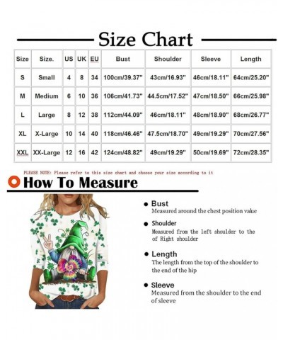 St Patrick Day Shirts for Women 3/4 Length Sleeve Tops Funny Gnomes Graphic Tees Blouses Dressy Green Irish T Shirts 2024 S-a...