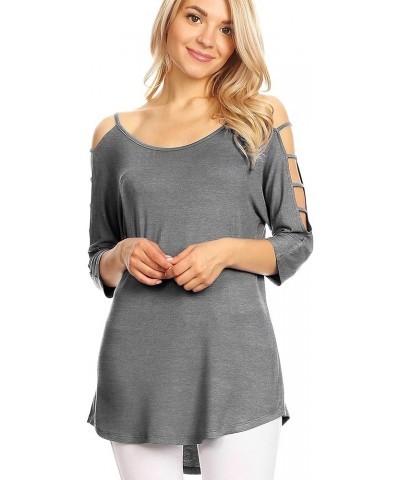 Women's Casual Loose Hollowed Out Shoulder Three Quarter Sleeve/Short Sleeve Semi-Loose Strappy Cold Shoulder Top Wt1803_hdg ...