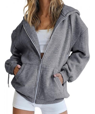 Women's Oversized Zip Up Hoodies Sweatshirts Fall Winter Casual Drawstring Jacket Tops with Pocket Dark Grey $10.07 Hoodies &...